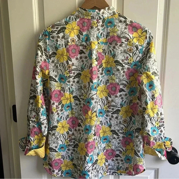 Talbots Floral Button Down Shirt - Pink, Yellow, Blue - Picture 7 of 12